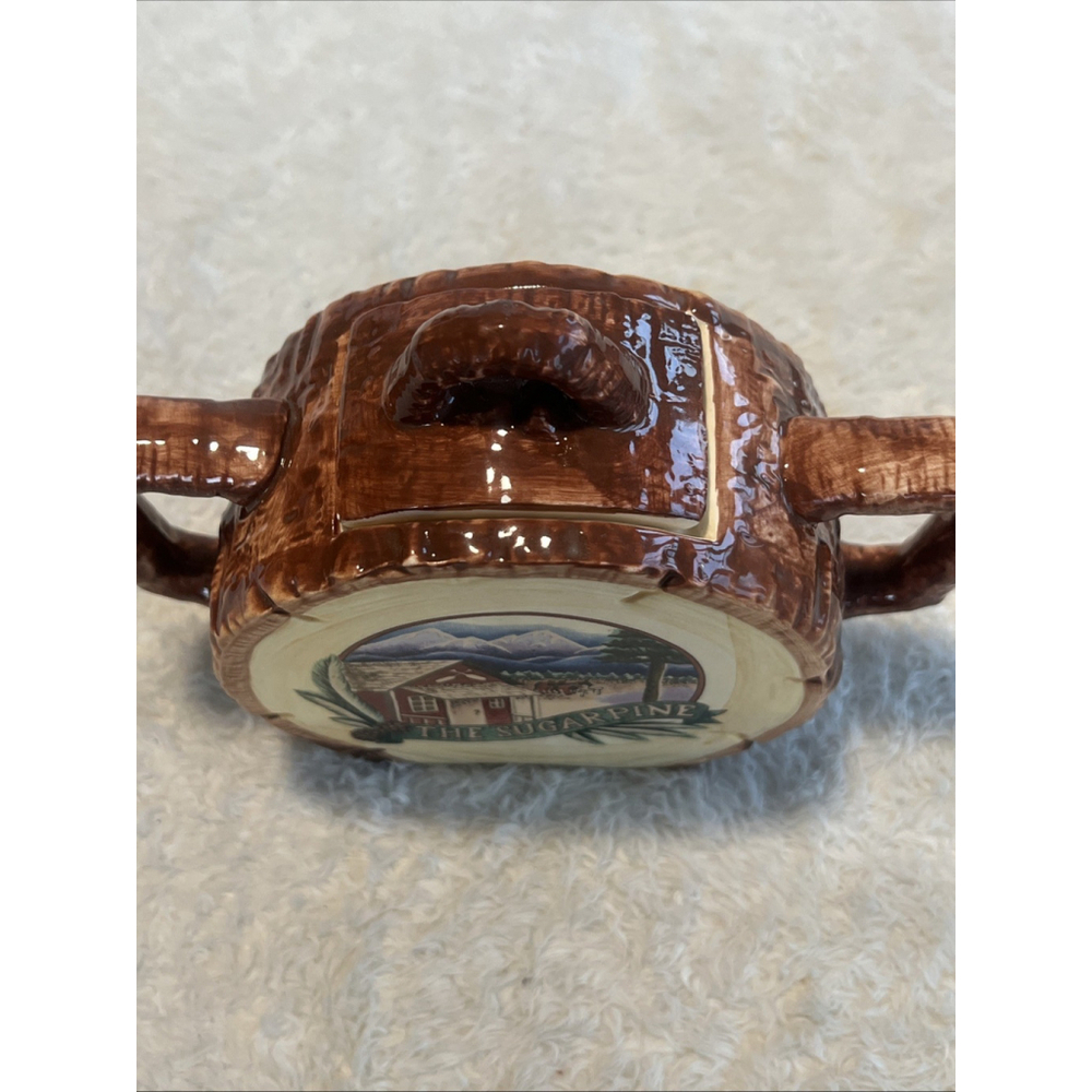 Fitz & Floyd 1993 The Sugar Pine Ceramic Log Cabin Sugar Bowl | Rustic Lodge - Picture 6 of 16